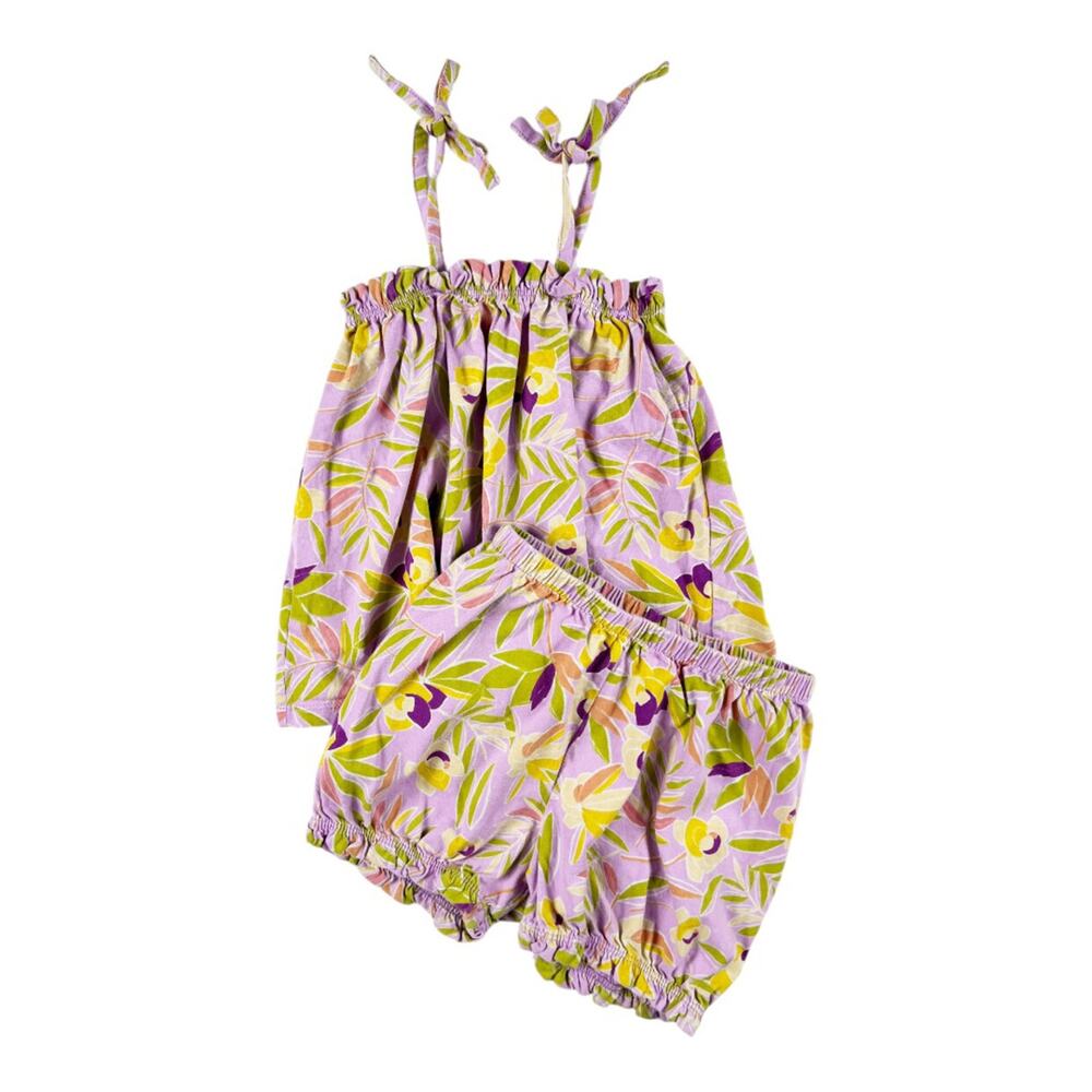 Tea Collection Purple Tropical Gardenia Tie Shoulder Outfit Set Size 4